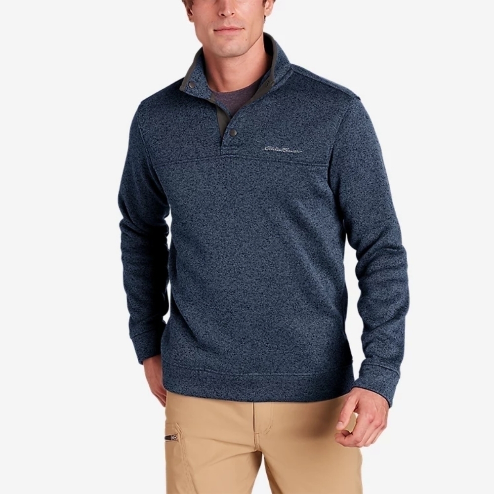 Eddie Bauer Fleece Pullover Men Size Small Snap Button Radiator Blue Recycled